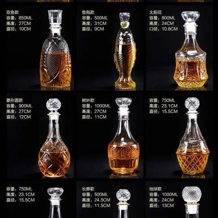 Garrafa de Vidro de Vinho 250-1000ml Decantadores de Uísque de Vidro Sem Chumbo para Licor Scotch Bourbon