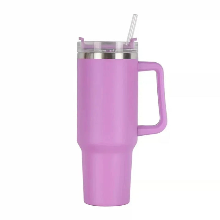 Garrafa de água de aço inoxidável de 40 onças, caneca de café para carro, copo personalizado com tampa de alça, canudo, copo térmico a vácuo