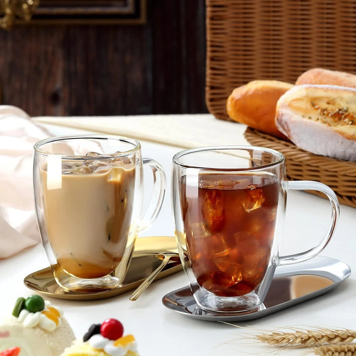 Copos de Café Duplos 80-450ML Copos de Vidro Duplamente Isolados Para Café Quente & Frio Caneca Transparente com Alça de Óculos