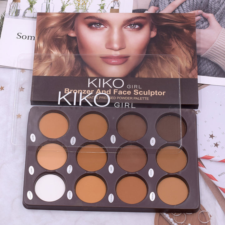 12 Cores Matte Trimming Paleta de Maquiagem Base Facial Branco Marrom Feminino Cosmético Fácil de Colorir Duradouro Natureza À Prova D'Água
