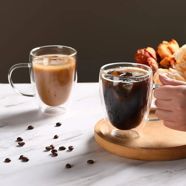 Copos de Café Duplos 80-450ML Copos de Vidro Duplamente Isolados Para Café Quente & Frio Caneca Transparente com Alça de Óculos