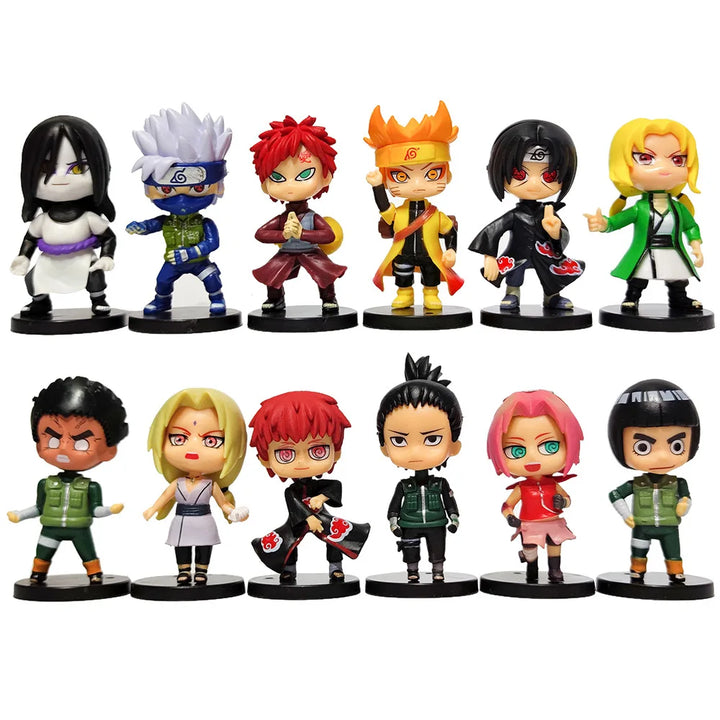 Novo 12pcs/set Anime Figura Naruto Shippuden Hinata Sasuke Itachi Kakashi Gaara Figura de Ação Q Versão PVC Figuras Brinquedos Presente