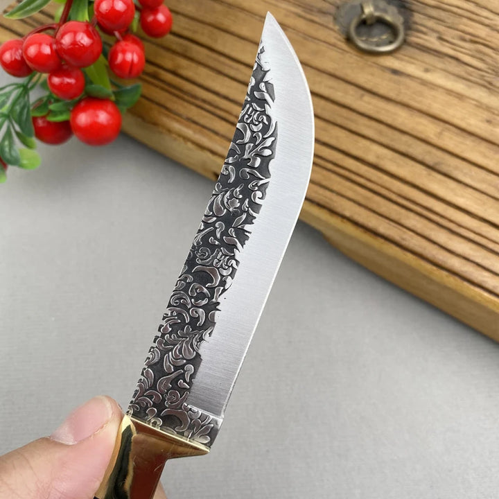 Faca de cutelo de carne de desossa forjada Faca de aço inoxidável Cozinha mongol Mão Faca de frutas Faca de bife de cordeiro assado com tampa