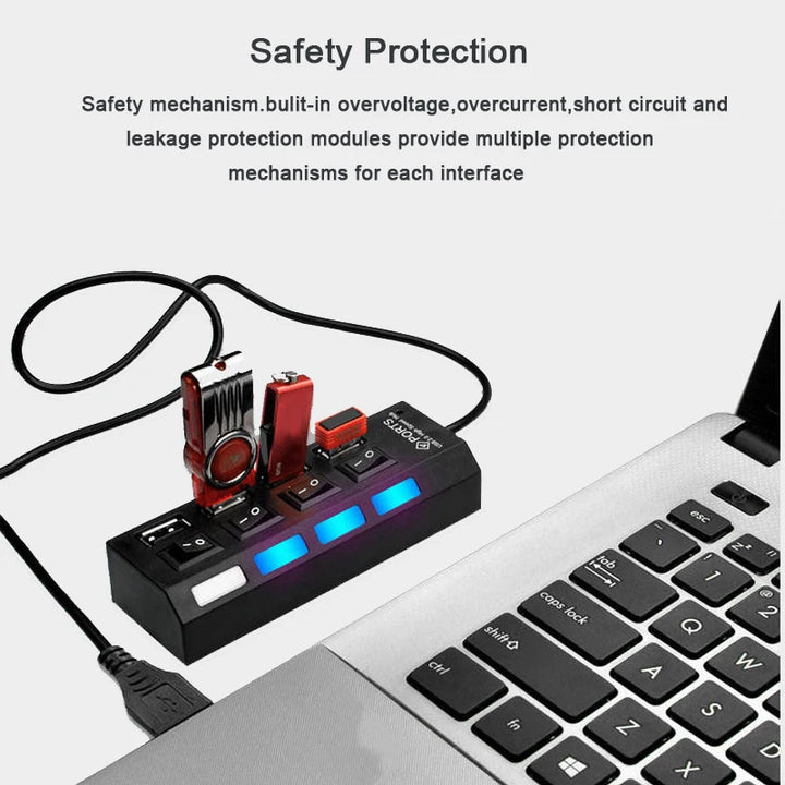 USB 2.0 Hub Multi USB Splitter Ports Hub Use Adaptador de Energia 4/7 Portas Hub Expansor Múltiplo com Switch 30CM Cabo Para Casa
