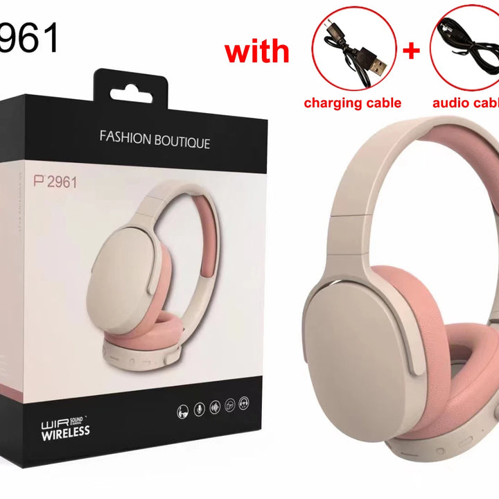 #P2961 Fones de ouvido sem fio Bluetooth 5.3 sobre a orelha Fone de ouvido estéreo de alta fidelidade True Sports com fones de ouvido TF / AUX Music Player com microfone HD