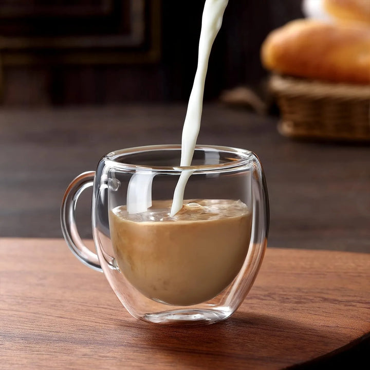 Copos de Café Duplos 80-450ML Copos de Vidro Duplamente Isolados Para Café Quente & Frio Caneca Transparente com Alça de Óculos