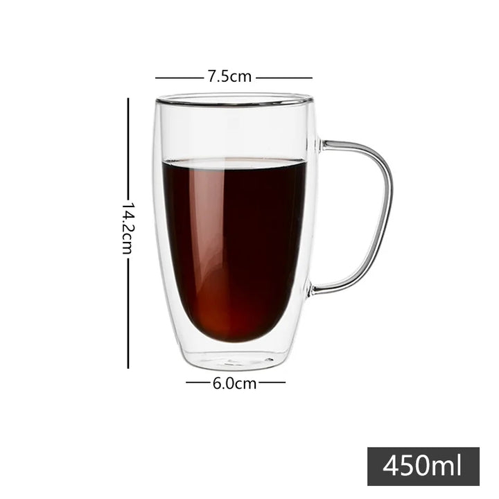 Copos de Café Duplos 80-450ML Copos de Vidro Duplamente Isolados Para Café Quente & Frio Caneca Transparente com Alça de Óculos
