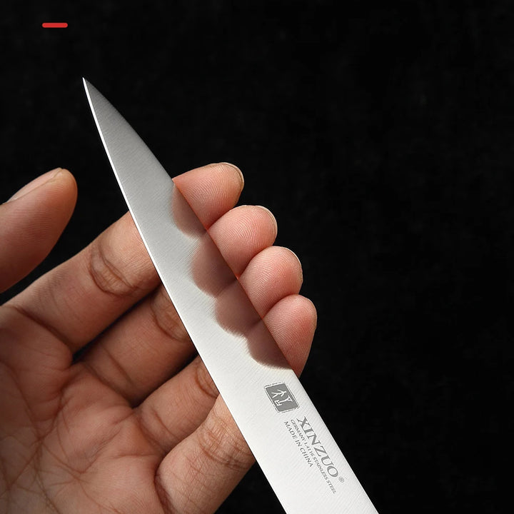 XINZUO 7PCS Conjunto de facas de cozinha forjadas alemãs 1.4116 Aço inoxidável Afiado Chef Santoku Cutelo Tesoura de cozinha Conjunto de ferramentas