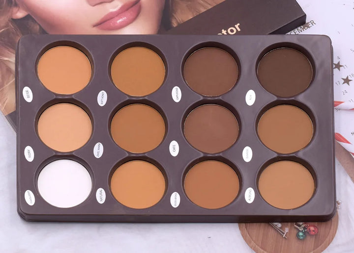 12 Cores Matte Trimming Paleta de Maquiagem Base Facial Branco Marrom Feminino Cosmético Fácil de Colorir Duradouro Natureza À Prova D'Água