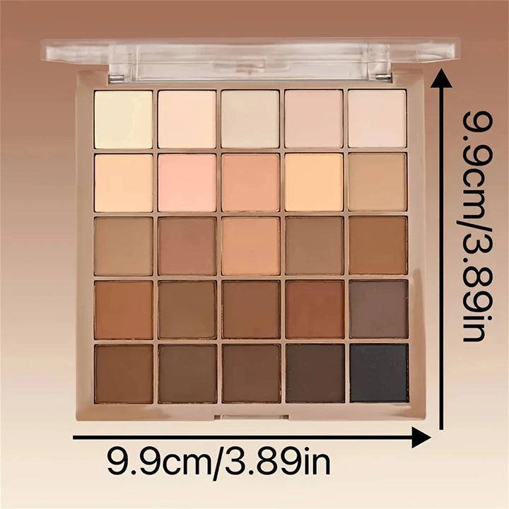 Paleta de sombras de 25 cores - tons neutros de cinza e marrom terrosos, estilo café e chocolate, cria uma aparência de maquiagem multifuncional que naturalmente combina com o teatro