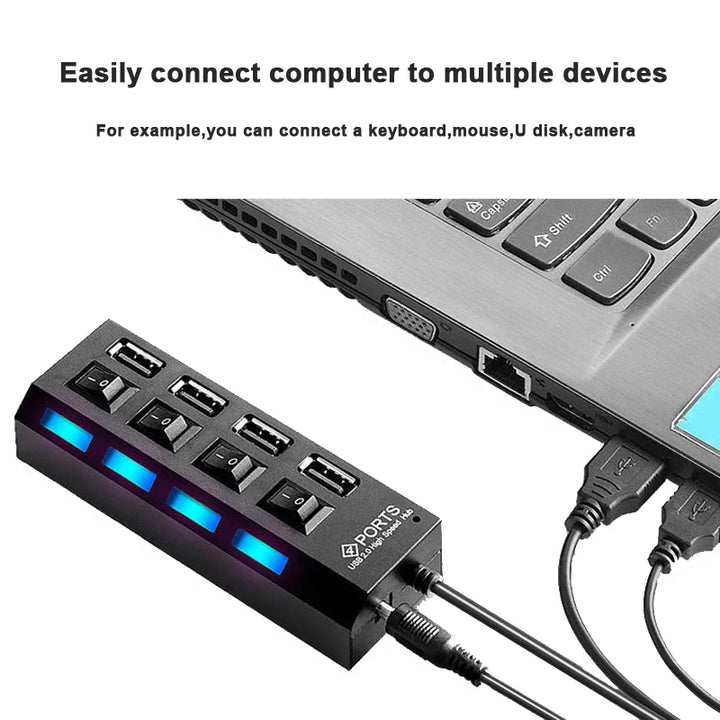 USB 2.0 Hub Multi USB Splitter Ports Hub Use Adaptador de Energia 4/7 Portas Hub Expansor Múltiplo com Switch 30CM Cabo Para Casa