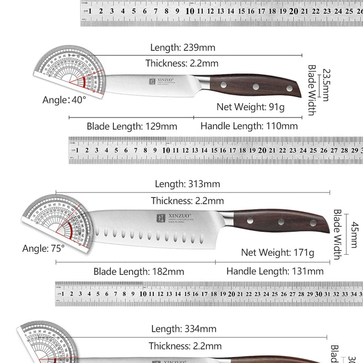 XINZUO 7PCS Conjunto de facas de cozinha forjadas alemãs 1.4116 Aço inoxidável Afiado Chef Santoku Cutelo Tesoura de cozinha Conjunto de ferramentas