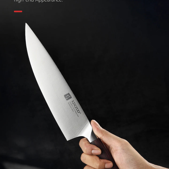 XINZUO 7PCS Conjunto de facas de cozinha forjadas alemãs 1.4116 Aço inoxidável Afiado Chef Santoku Cutelo Tesoura de cozinha Conjunto de ferramentas