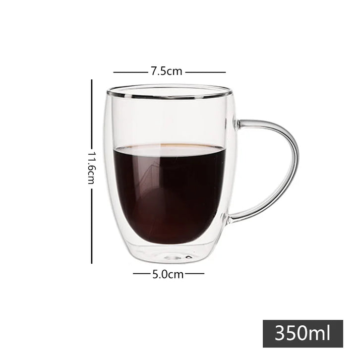 Copos de Café Duplos 80-450ML Copos de Vidro Duplamente Isolados Para Café Quente & Frio Caneca Transparente com Alça de Óculos