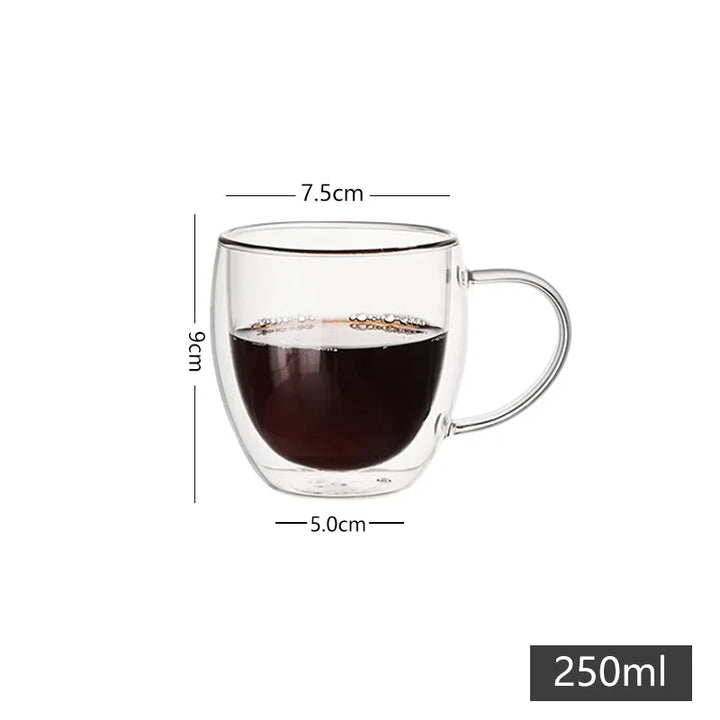 Copos de Café Duplos 80-450ML Copos de Vidro Duplamente Isolados Para Café Quente & Frio Caneca Transparente com Alça de Óculos