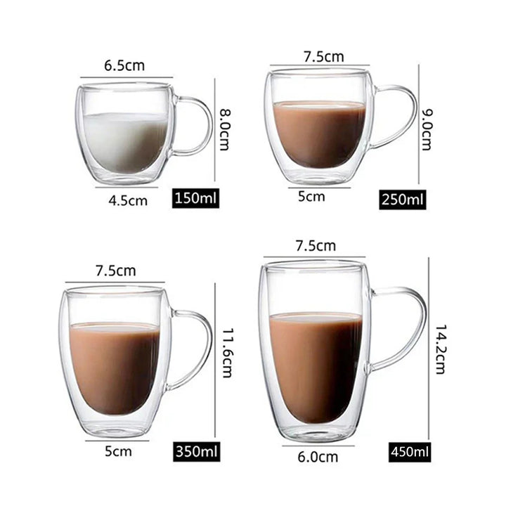 Copos de Café Duplos 80-450ML Copos de Vidro Duplamente Isolados Para Café Quente & Frio Caneca Transparente com Alça de Óculos