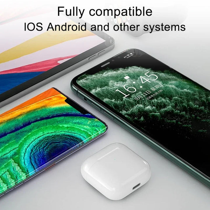 Pro4 TWS Fone de ouvido Bluetooth 9D Fone de ouvido estéreo sem fio Fone de ouvido intra-auricular HiFi Fone de ouvido mãos-livres com microfone para Xiaomi iPhone