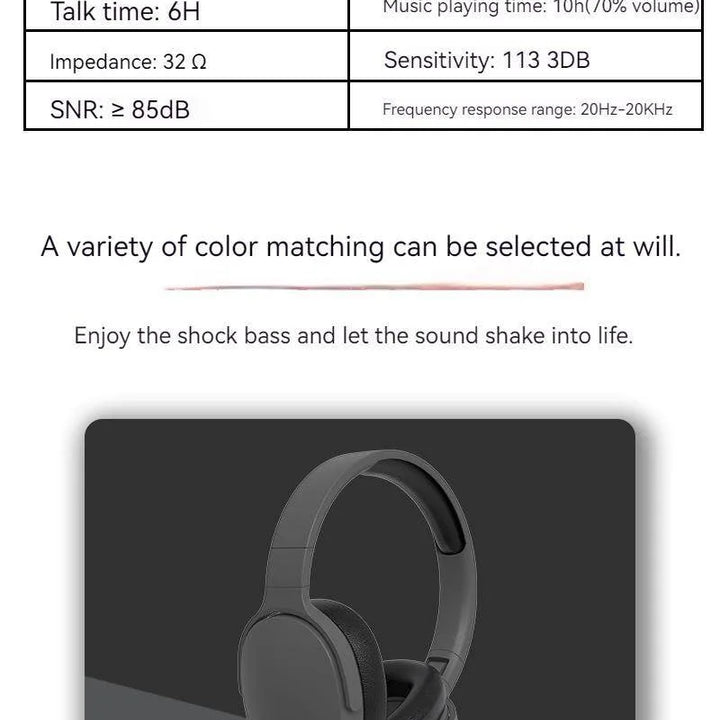 #P2961 Fones de ouvido sem fio Bluetooth 5.3 sobre a orelha Fone de ouvido estéreo de alta fidelidade True Sports com fones de ouvido TF / AUX Music Player com microfone HD