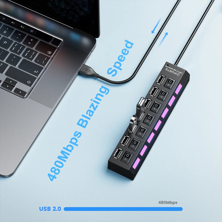 USB 2.0 Hub Multi USB Splitter Ports Hub Use Adaptador de Energia 4/7 Portas Hub Expansor Múltiplo com Switch 30CM Cabo Para Casa