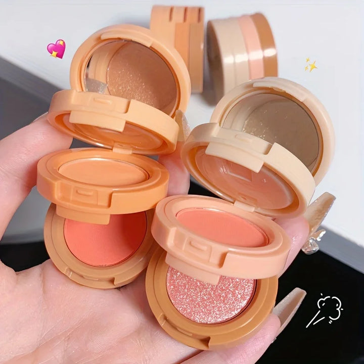 Paleta de maquiagem 3 em 1, textura fosca e perolada, blush com glitter, iluminador, contorno, paleta de 3 camadas