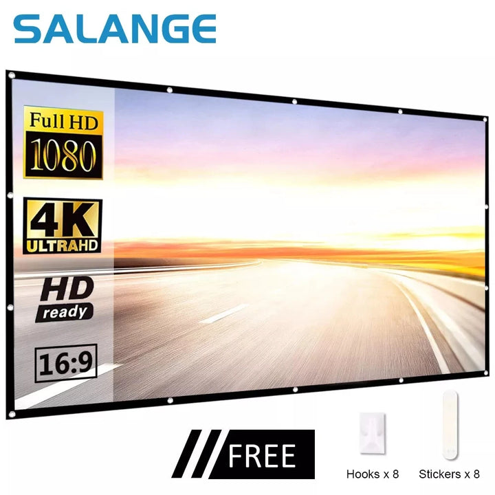 Tela de projeção Salange Tela de projetor portátil 100 polegadas 120 polegadas 150 polegadas 16:9, tela de cinema ao ar livre para home theater de viagem
